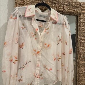 Anthropologie Cream and Pink Floral Blouse
